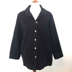 Style & Co Petite Black Cotton Corduroy Button Front Shirt Jacket Size L